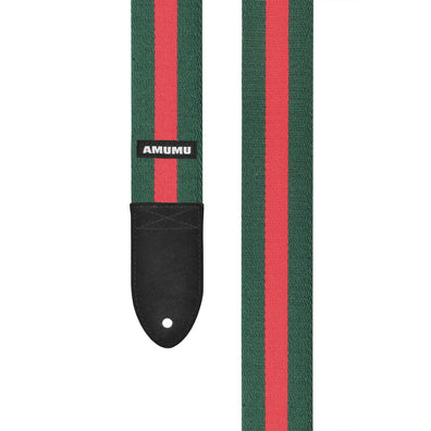 AMUMU Guitar Strap  Green Red Racing Stripes -CO17W-GR